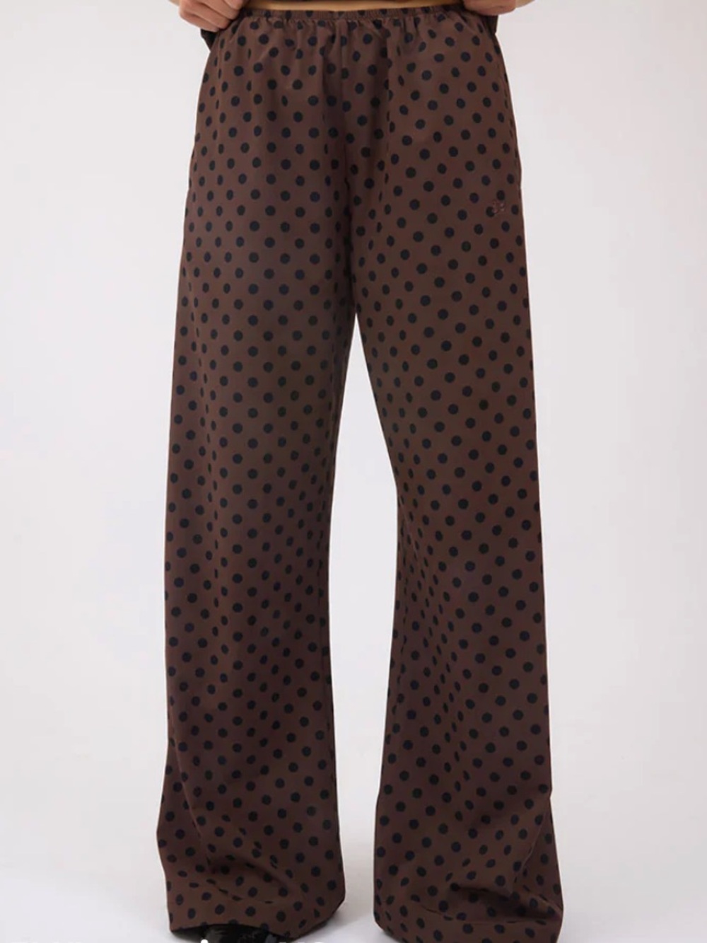 Albion Slip On Trouser, Black/Brown Polka Dot